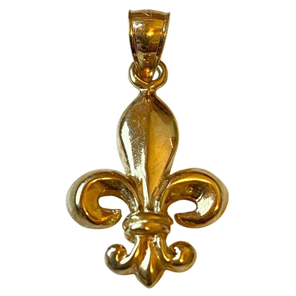 14K Yellow Gold Fleur de Lis Pendant Charm Fine Jewelry Gift For Her
